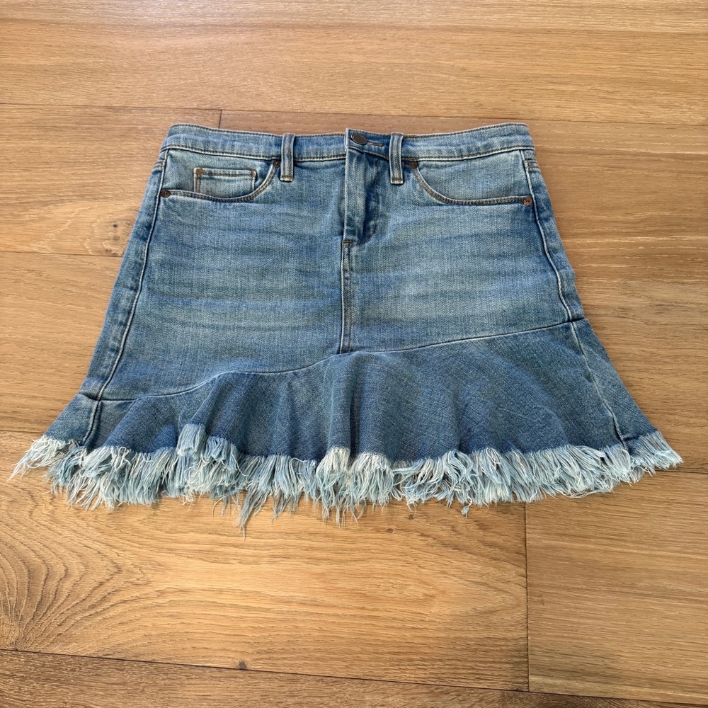 Blank NYC Blue Frayed A-Line Skirt